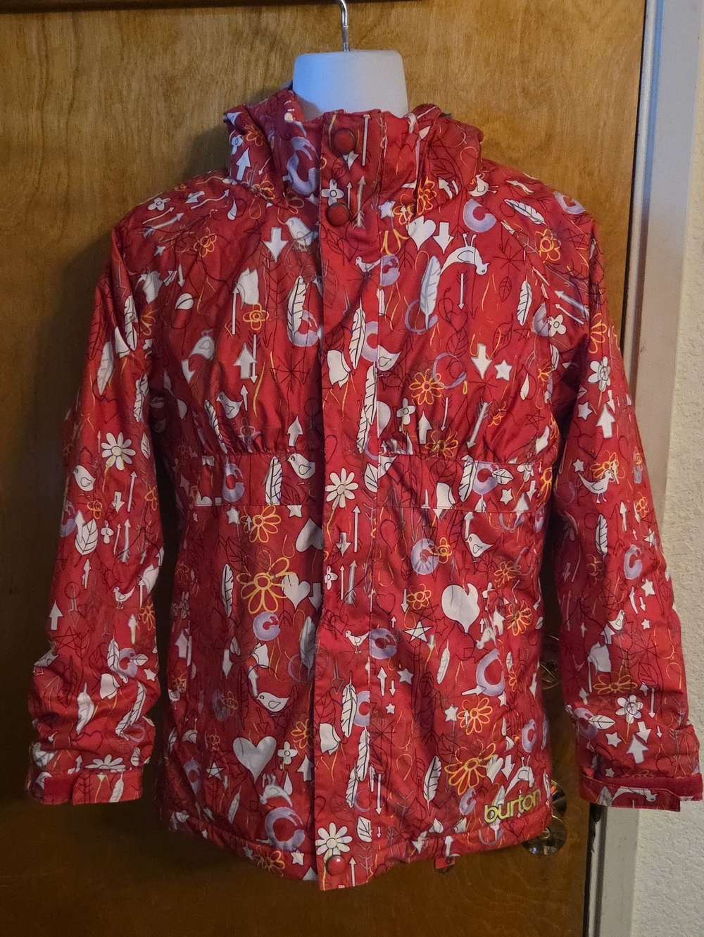 Girls Burton Ski Snowboard Jacket Pink 10 12 Dry Ride Pink hearts flowers arrows